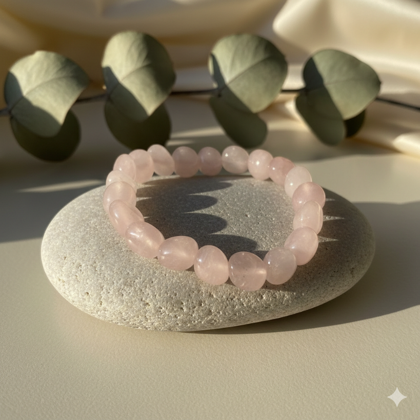 Damen Armband Rosenquarz Nuggets 6-8 mm by DAVUTA