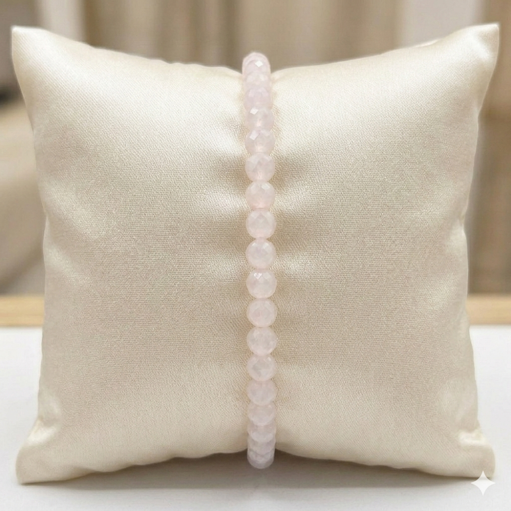 Damen Armband Rosenquarz faxettiert 4 mm Kugeln by DAVUTA