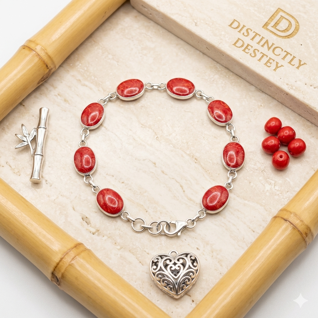 Damen Armband Silber Schaumkoralle rot