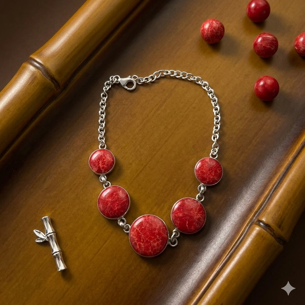 Damen Armband Silber mit Schaumkoralle rot