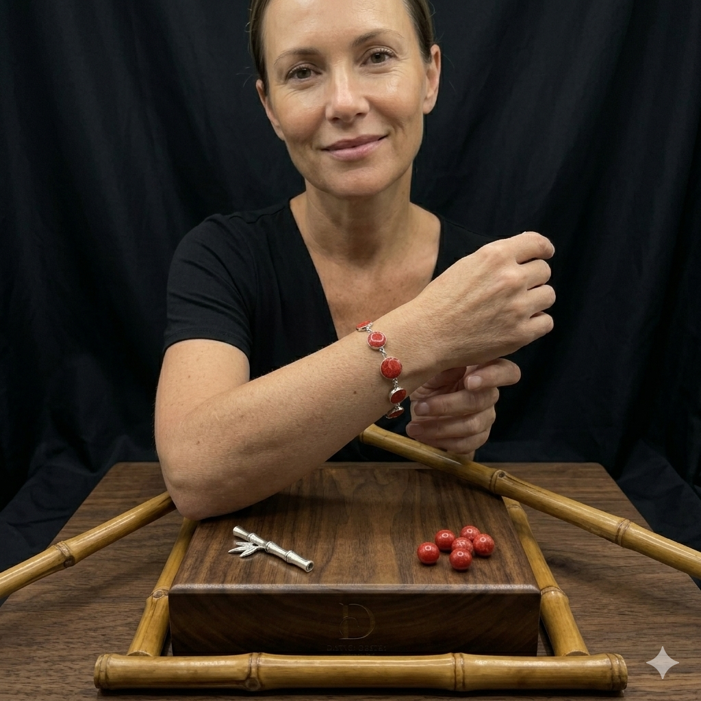 Damen Armband Silber mit Schaumkoralle rot am Model by DAVUTA