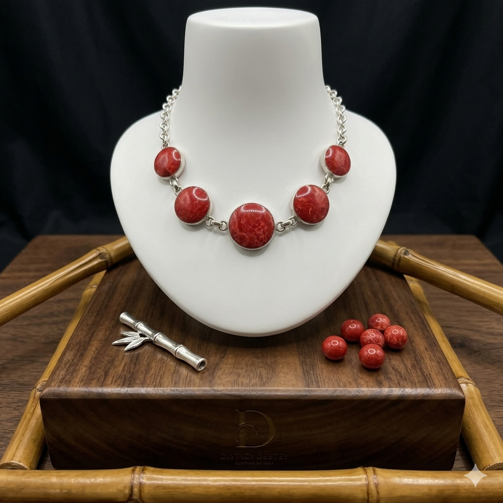 Damen Armband Silber mit Schaumkoralle rot an Büste by DAVUTA