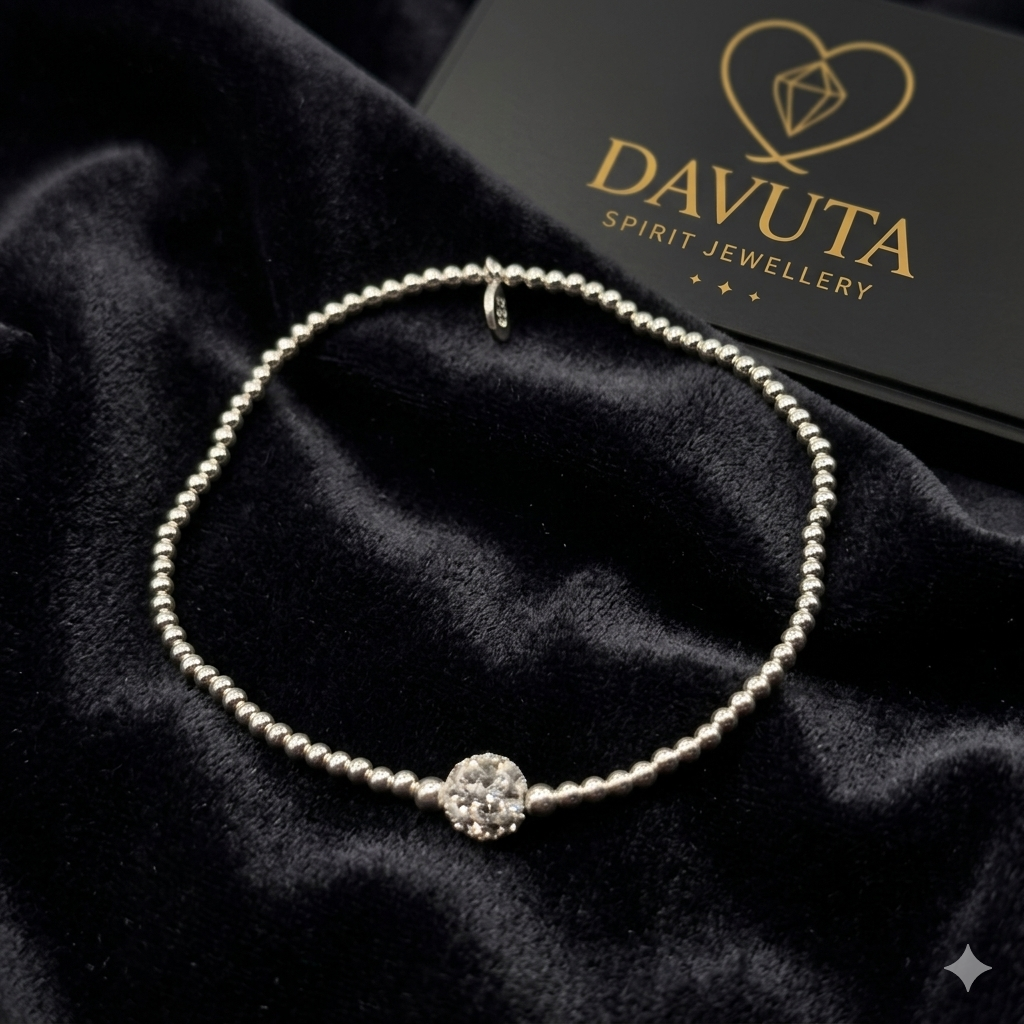 Damen Armband Silberperlen und Zirkonia Pavekugel by DAVUTA