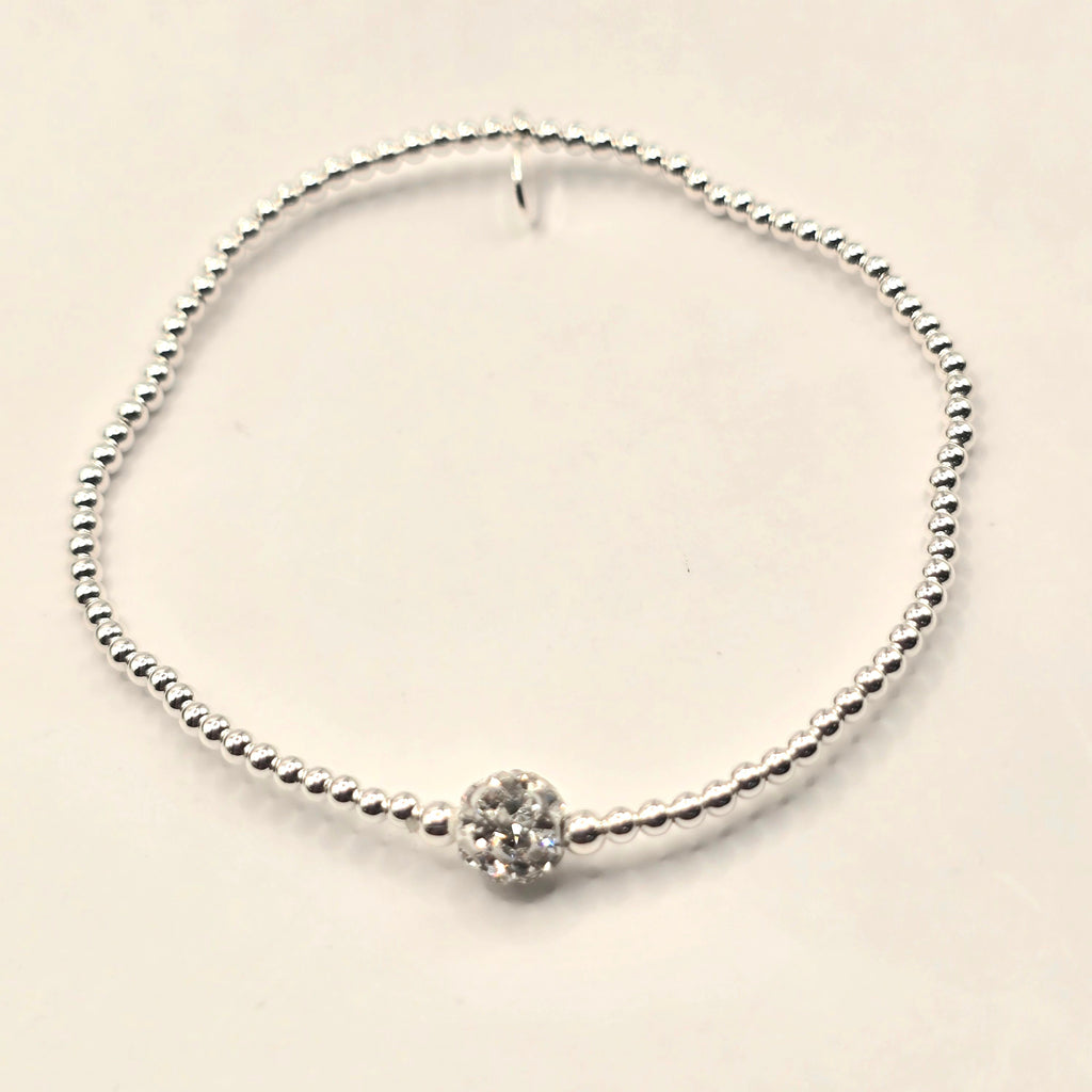 Damen Armband Silberperlen und Zirkonia Pavekugel clean