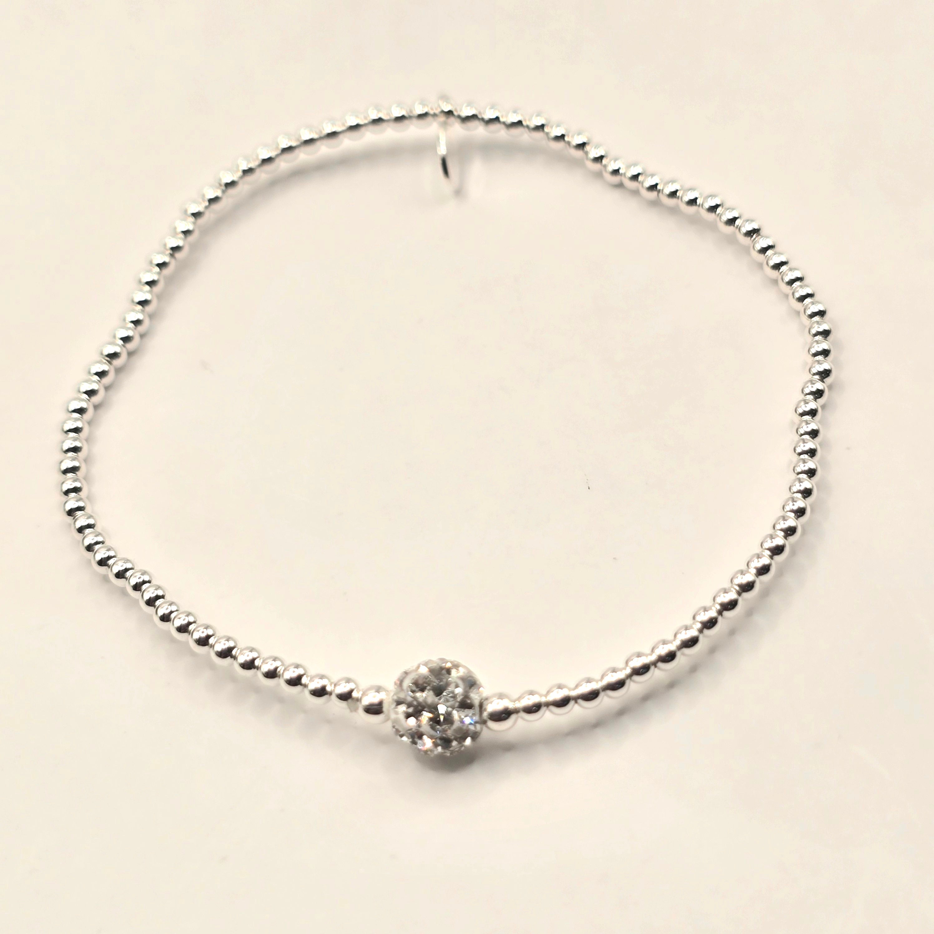 Damen Armband Silberperlen und Zirkonia Pavekugel clean