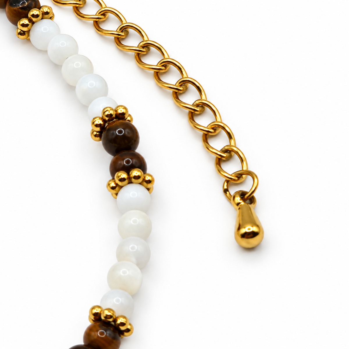 Damen Armband Tigerauge Perlmutt Edelstahl golden DAVUTA Detail