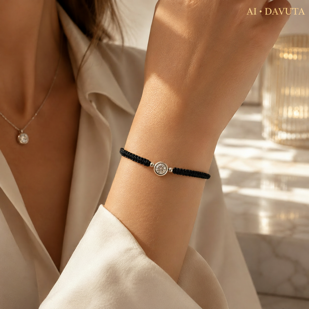 Damen Armband Ziehband mit Zentralstein und Silber am Arm Model