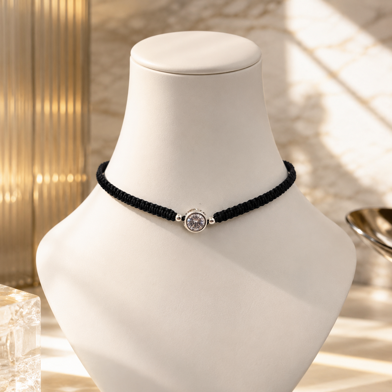 Damen Armband Ziehband mit Zentralstein und Silber an Büste by DAVUTA