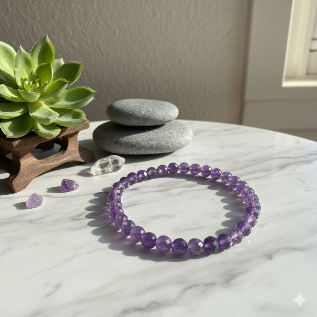 Damen Armband elastisch Amethyst Kugeln 6 mm facettiert by DAVUTA