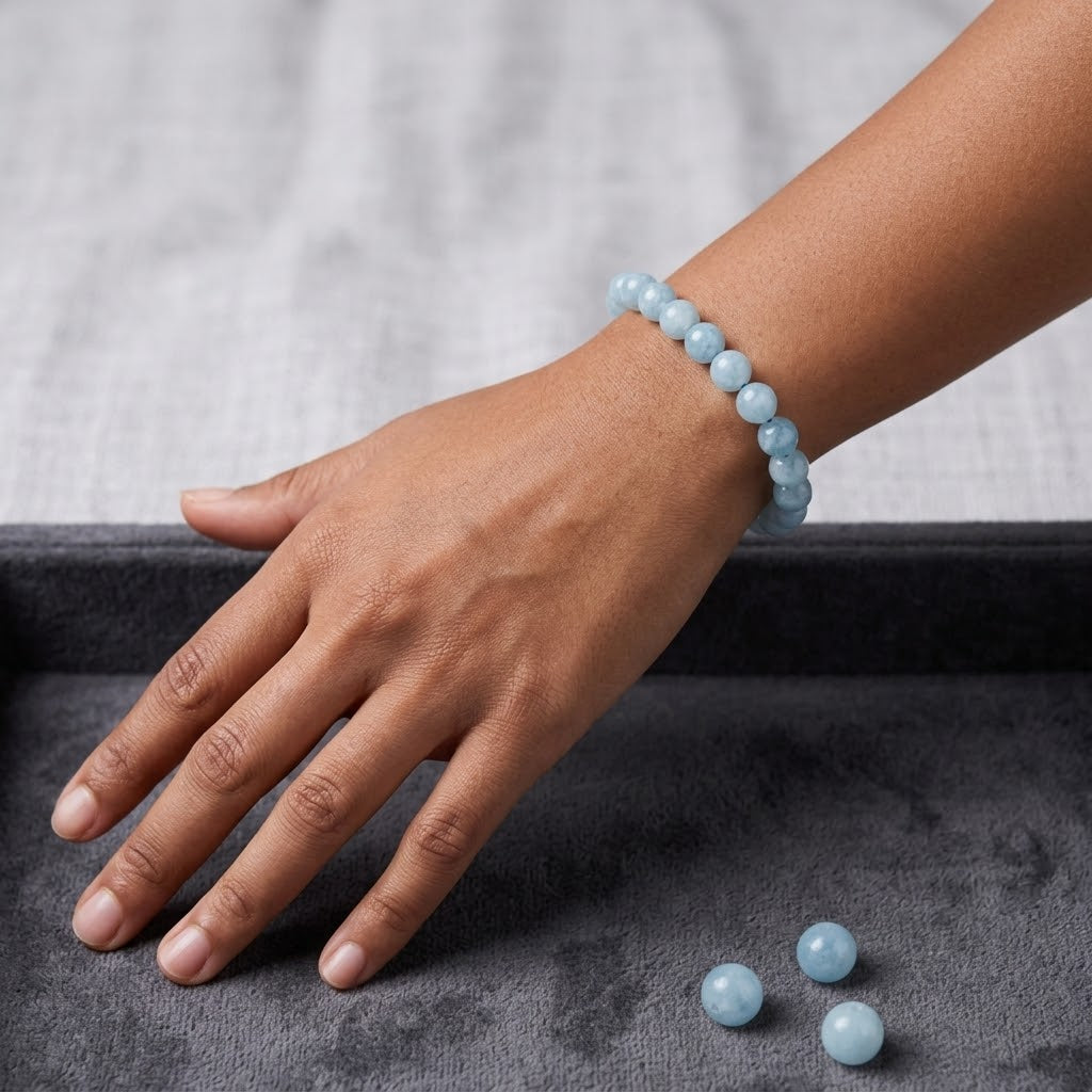 Damen Armband elastisch Aquamarin 6mm DAVUTA am Arm