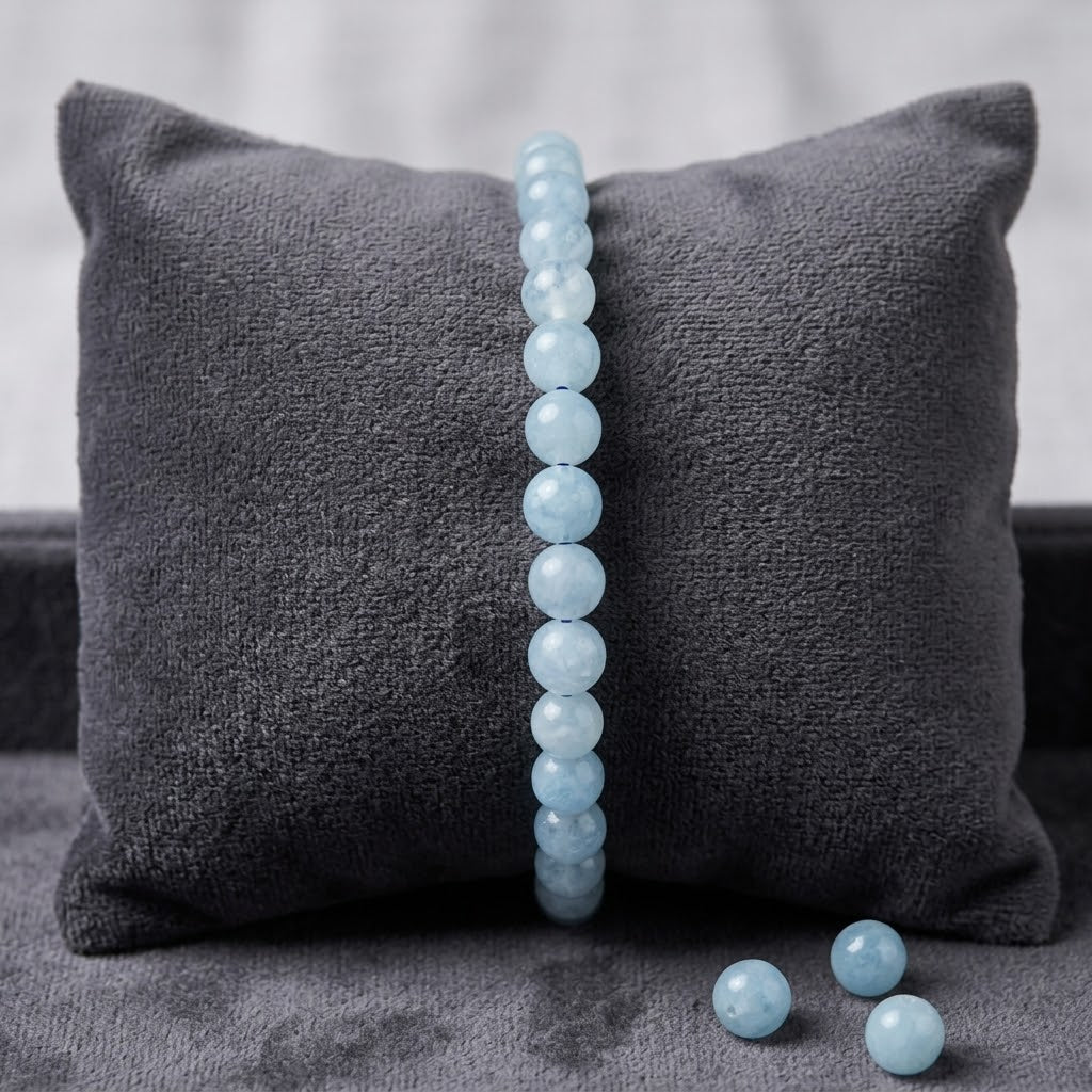 Damen Armband elastisch Aquamarin 6mm DAVUTA auf Kissen