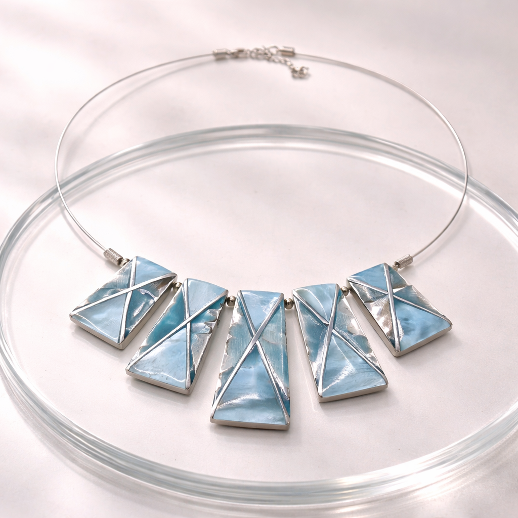 Damen Collier Draht mit blauem Perlmutt Schmuckelemten by DAVUTA