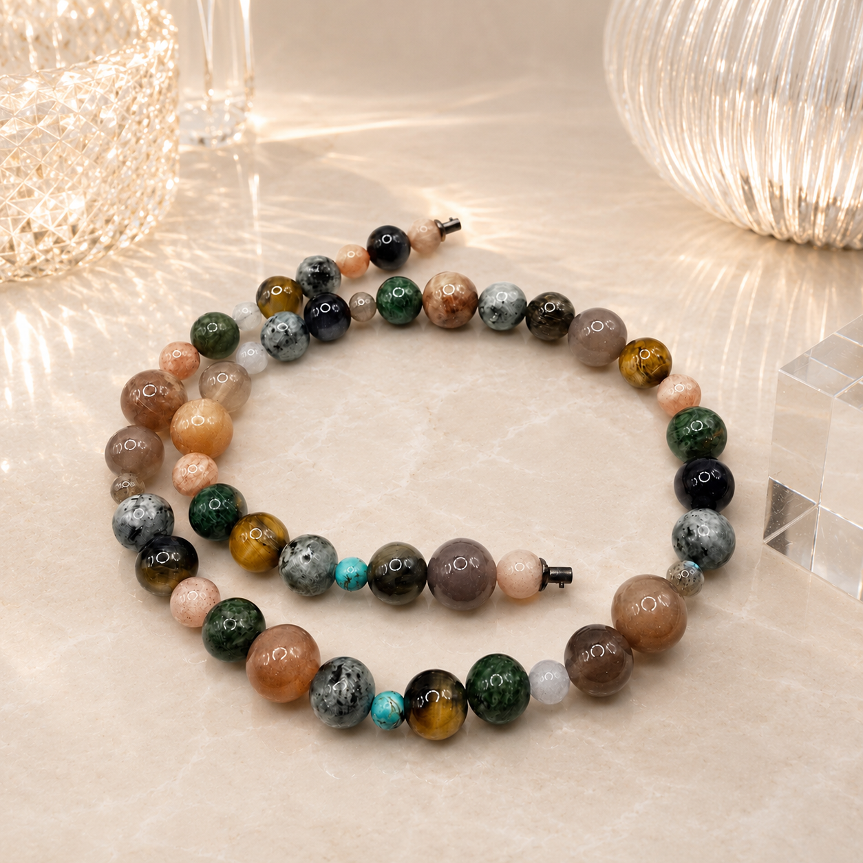 Damen Collier Edelsteinmix mit Verschlusskugel vergoldet Clean by DAVUTA