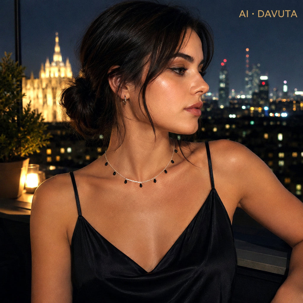 Damen Collier Kette Navette Silber Zirkonia DAVUTA am Model