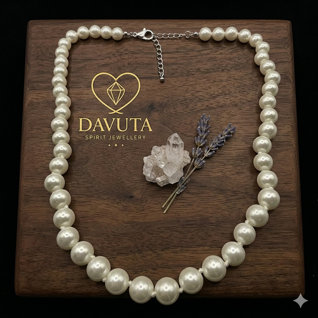 Damen Collier Kette Perlen weiß by DAVUTA