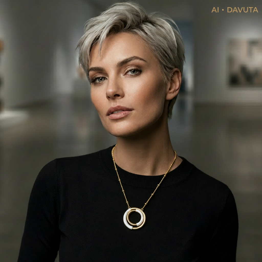 Damen Collier Kreis mit Kugelkette Messing vergoldet by DAVUTA