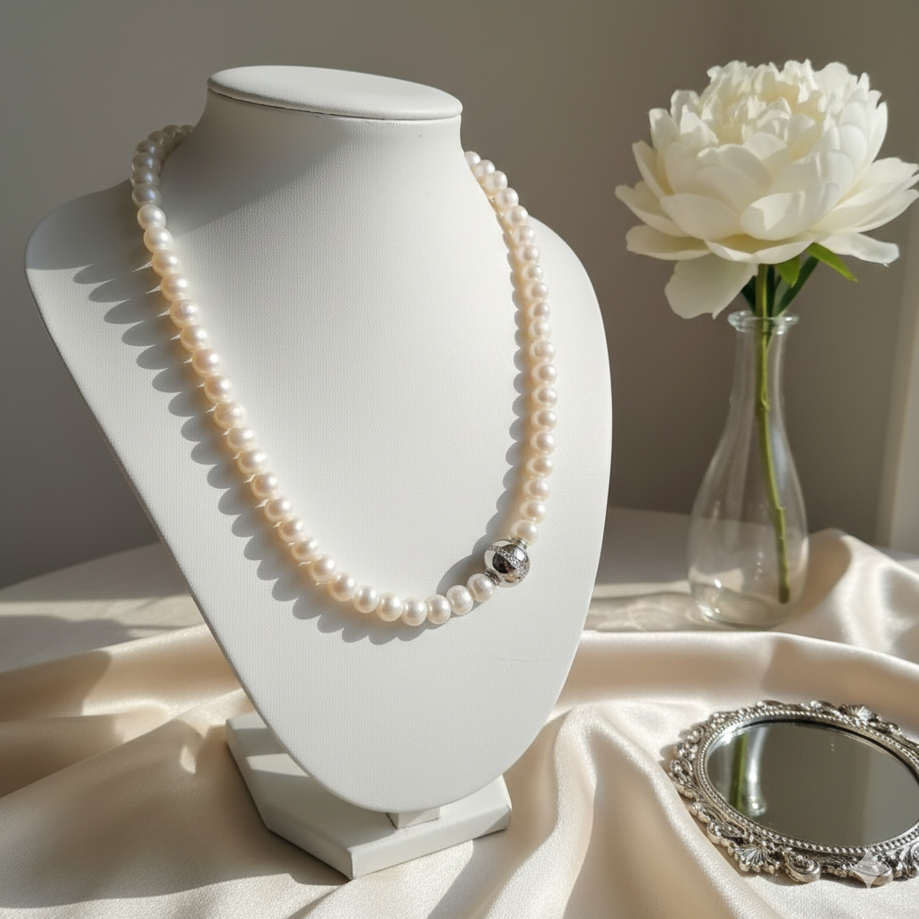 Damen Collier Süßwasserperle mit Systemverschluss Silber und Zirkonia von Heide Heinzendorff by DAVUTA