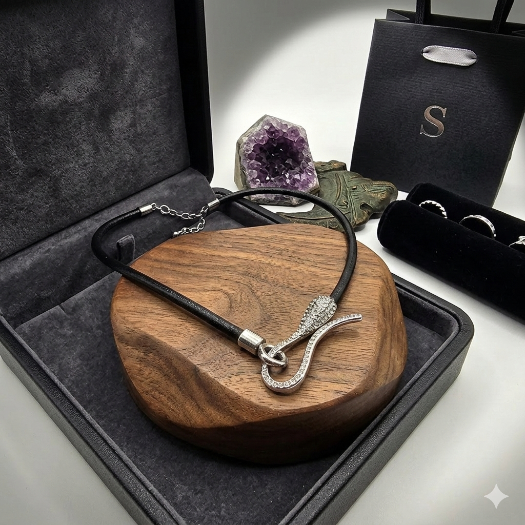 Damen Collier Schlange Edelstahl mit Zirkonia und Band by DAVUTA