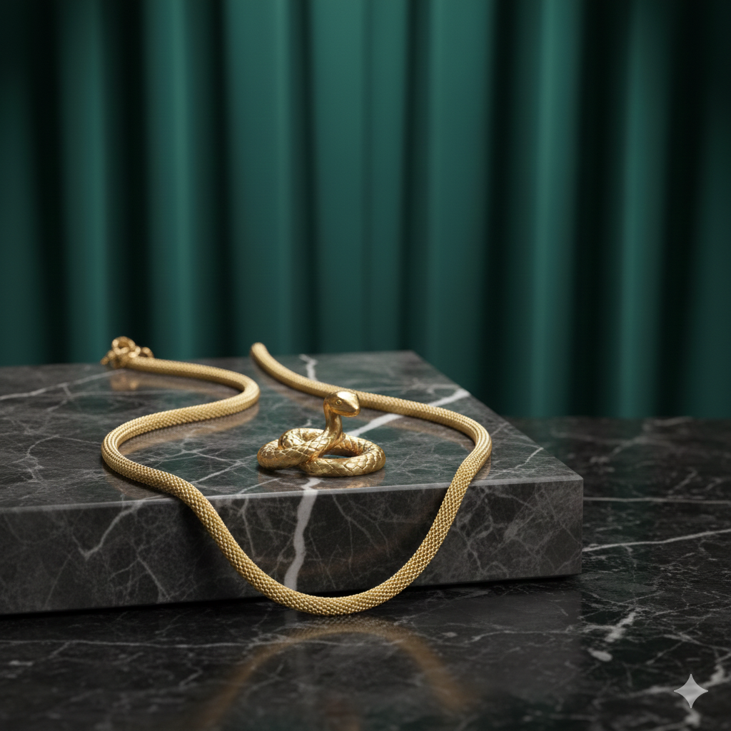 Damen Collier Schlange Edelstahl vergoldet liegend mit goldener Schlange DAVUTA Spiriti Jewellery