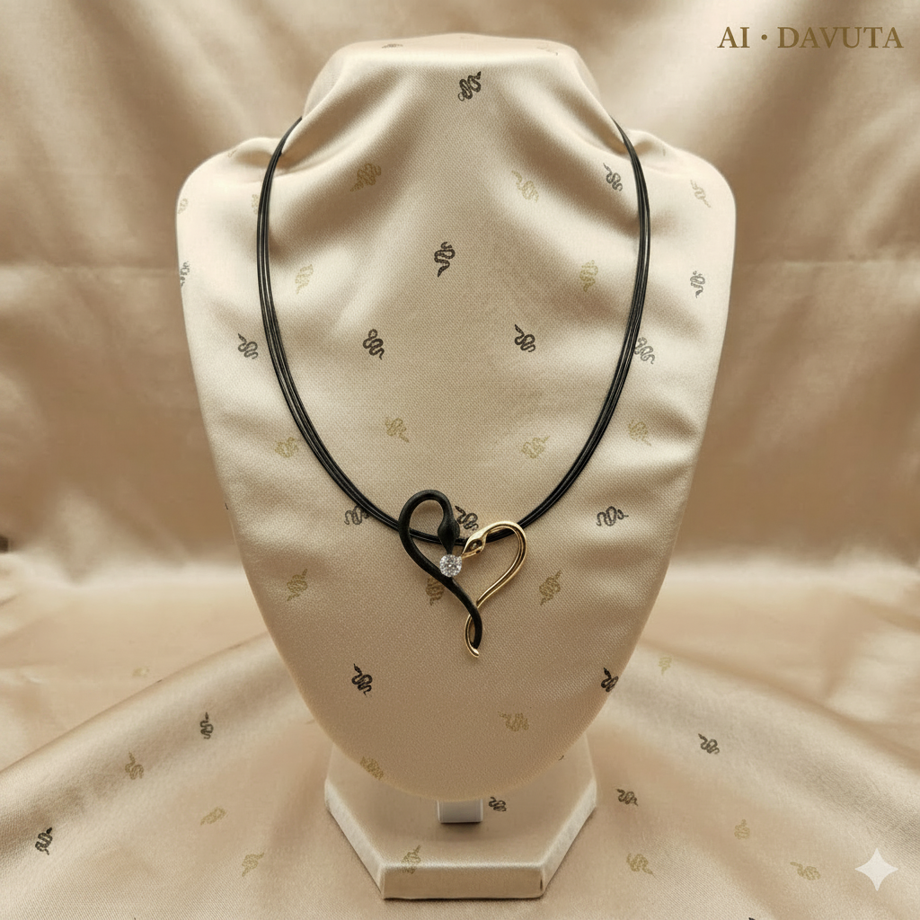 Damen Collier mit Schlangenherz Modeshmuck an Büste by DAVUTA