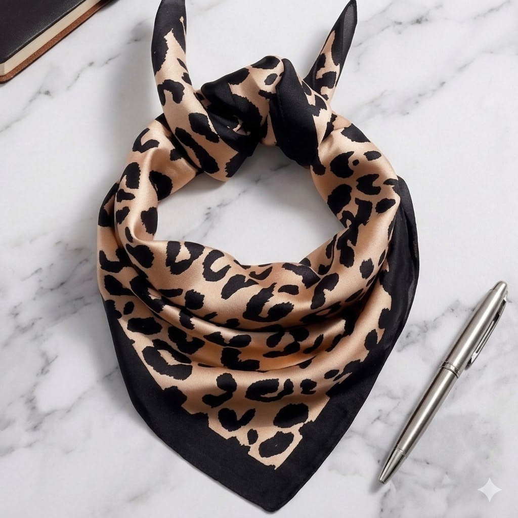 Damen Hals Tuch No. 2 beige schwarz Leo by DAVUTA