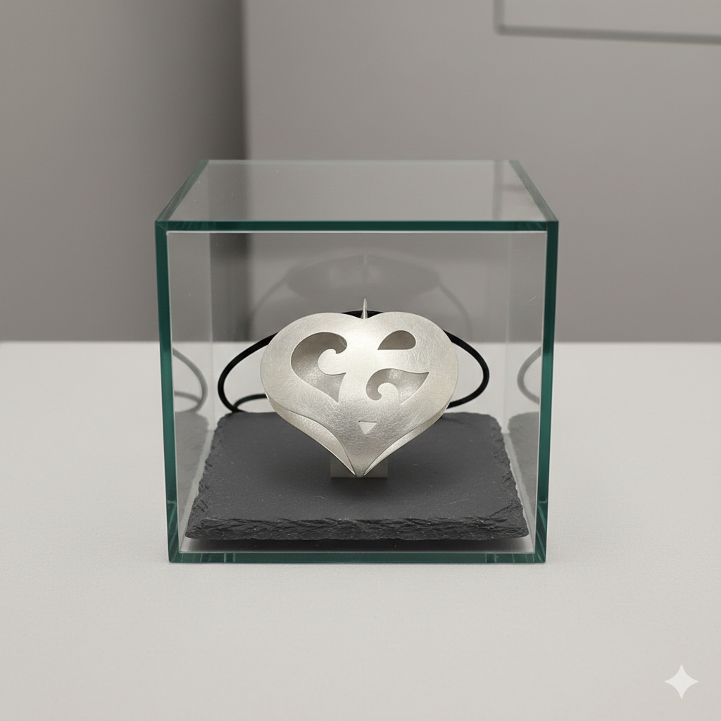 Herzanhänger groß in Silber mit Baumwollband schwarz von Bastian Inverun by DAVUTA