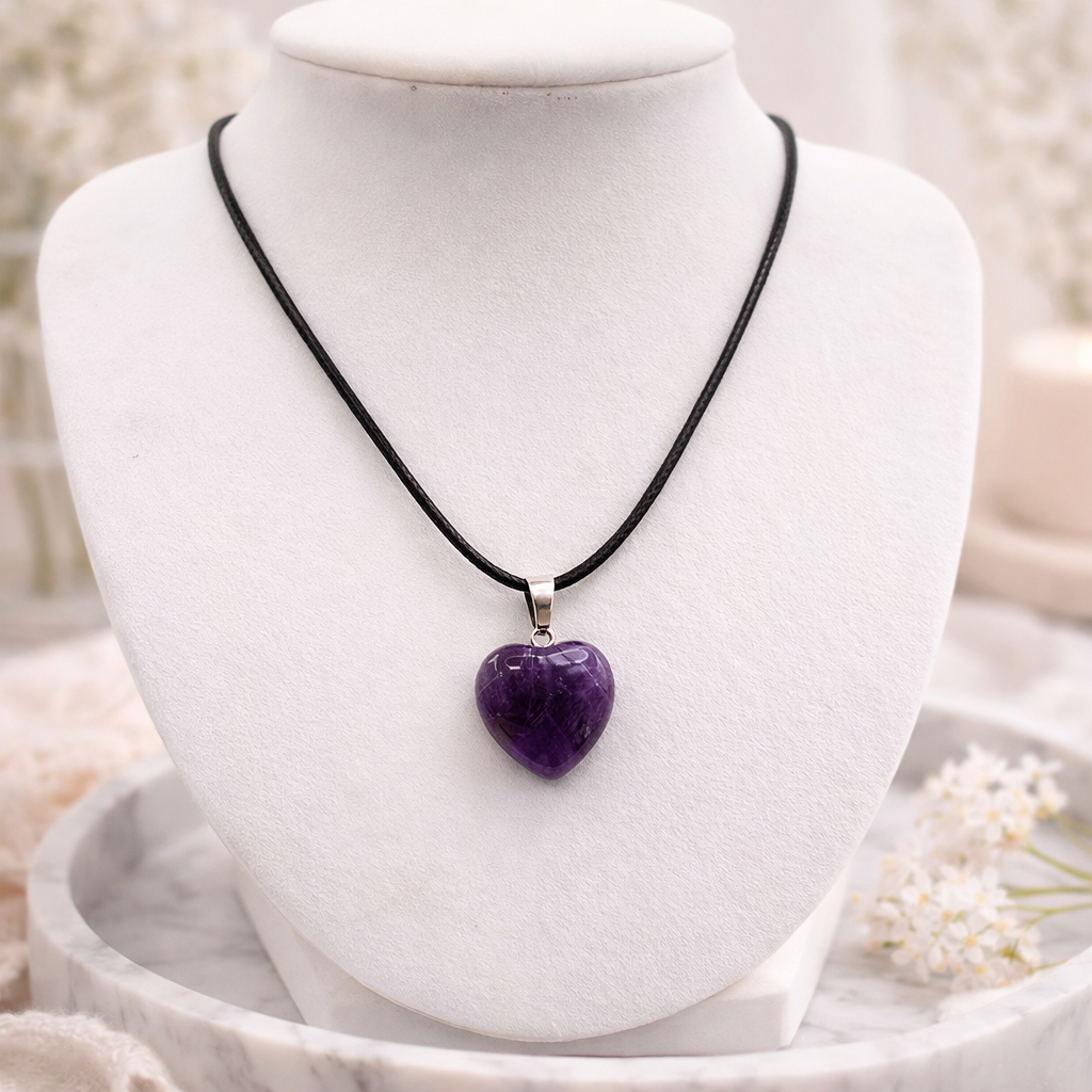 Damen Kette Amethyst Herz an Band by DAVUTA