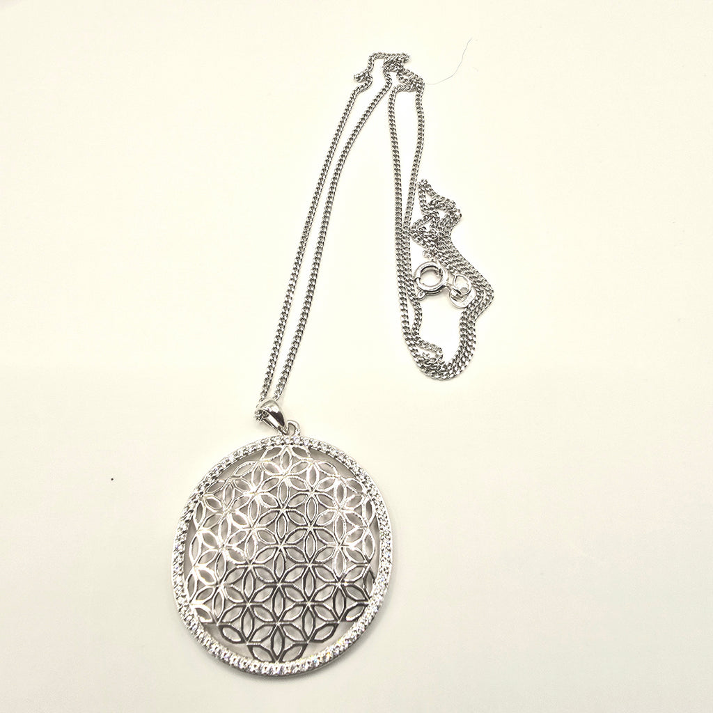 Damen Kette Anhänger Blume des Lebens Silbermit Zirkonia clean Details by DAVUTA