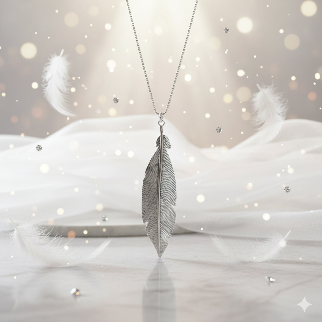 Damen Kette Anhänger Feder groß, silber DAVUTA Spirit Jewellery