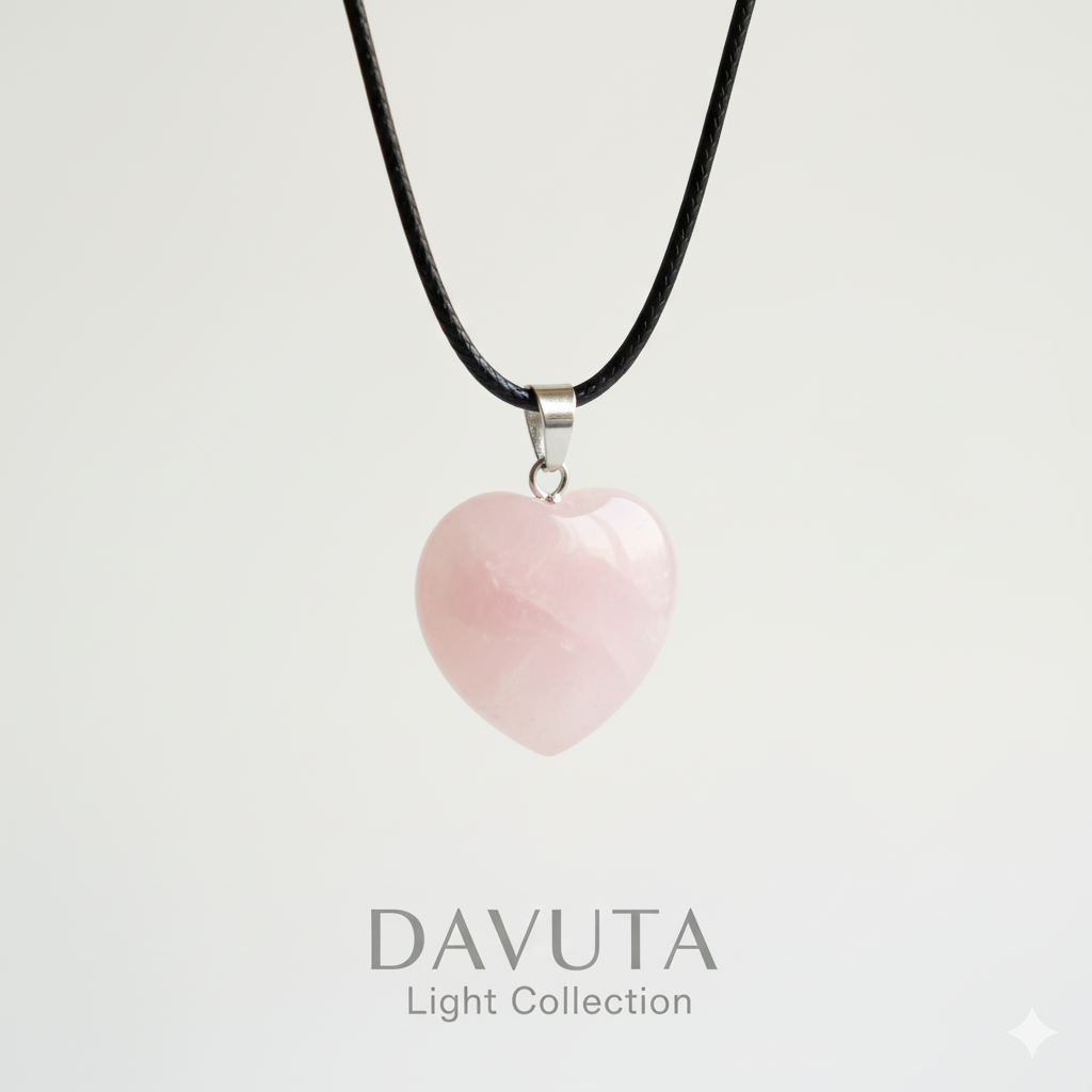 Damen Kette Band mit Rosenquarzherz by DAVUTA Spirit Jewellery