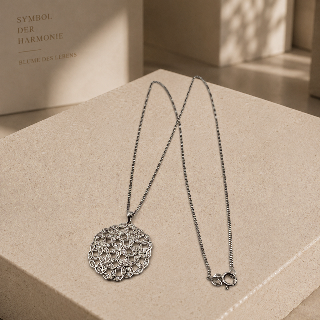 Damen Kette Blume des Lebens Silber mit Zirkonia Präsi by DAVUTA