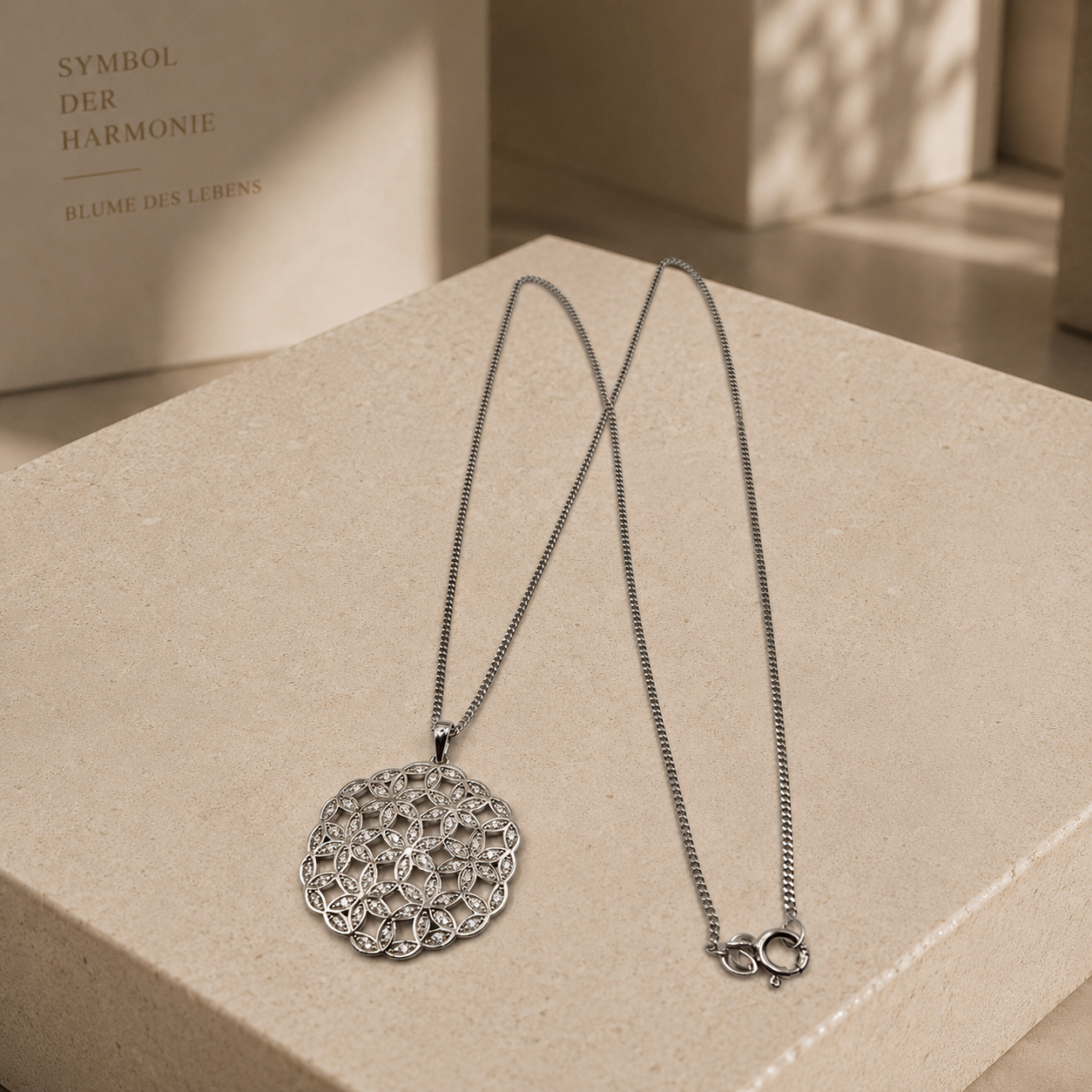 Damen Kette Blume des Lebens Silber mit Zirkonia Präsi by DAVUTA