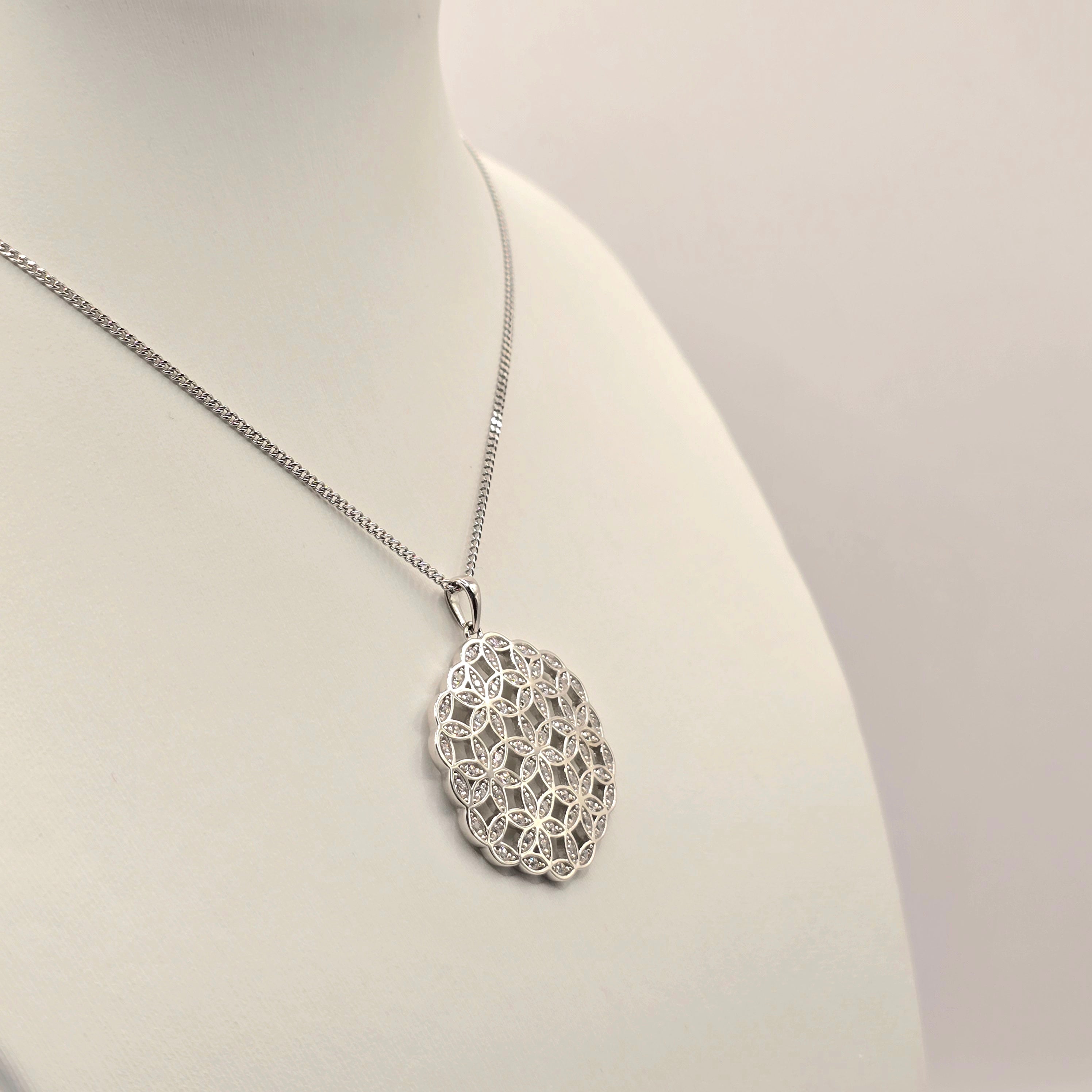 Damen Kette Blume des Lebens Silber mit Zirkonia seitlich