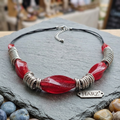 Damen Kette CollierStoffband mit Schmuckelementen by DAVUTA