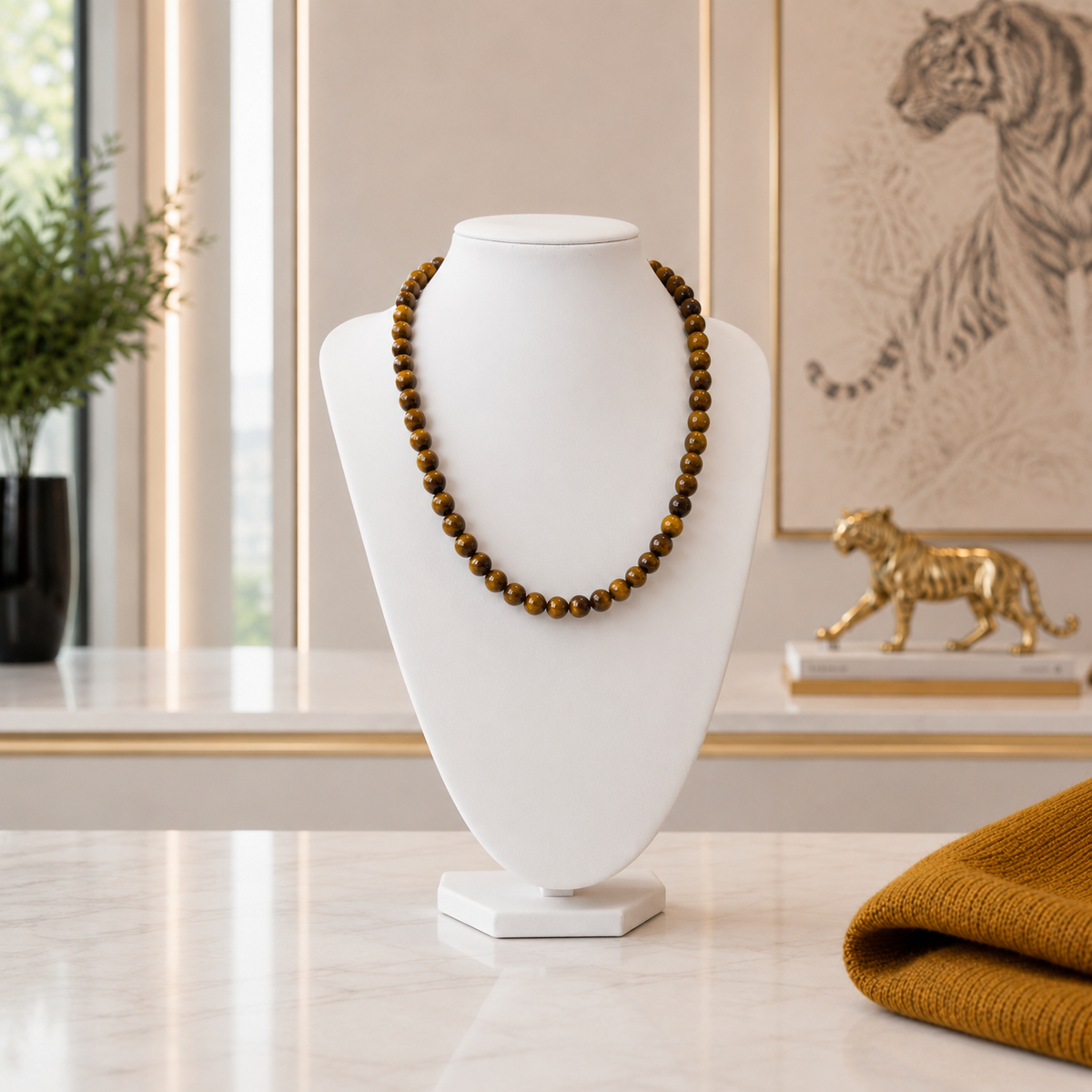 Damen Kette Collier Tigerauge an Büste by DAVUTA