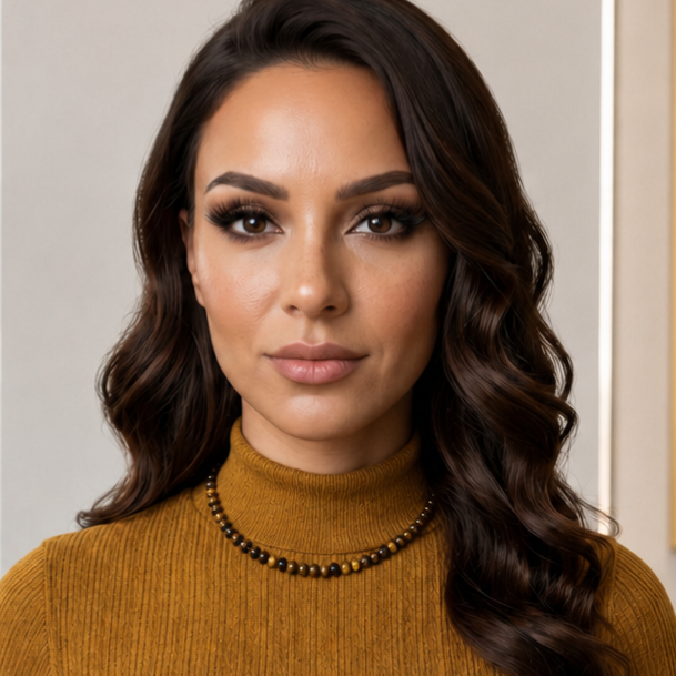 Damen Kette Collier Tigerauge am Model nah by DAVUTA