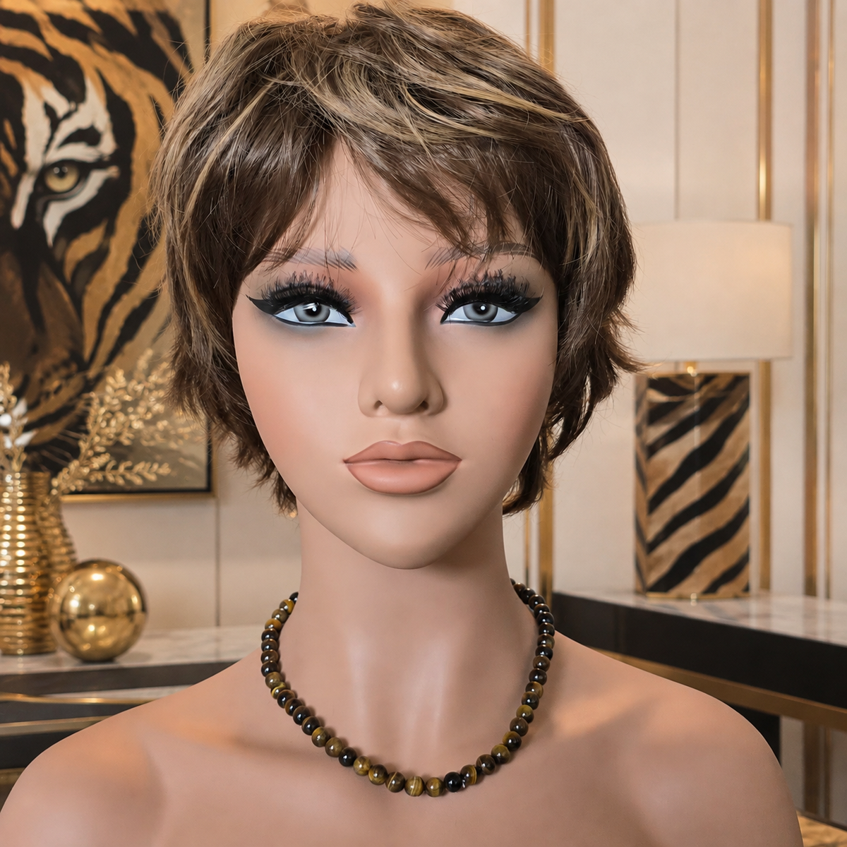 Damen Kette Collier Tigerauge an Puppe by DAVUTA