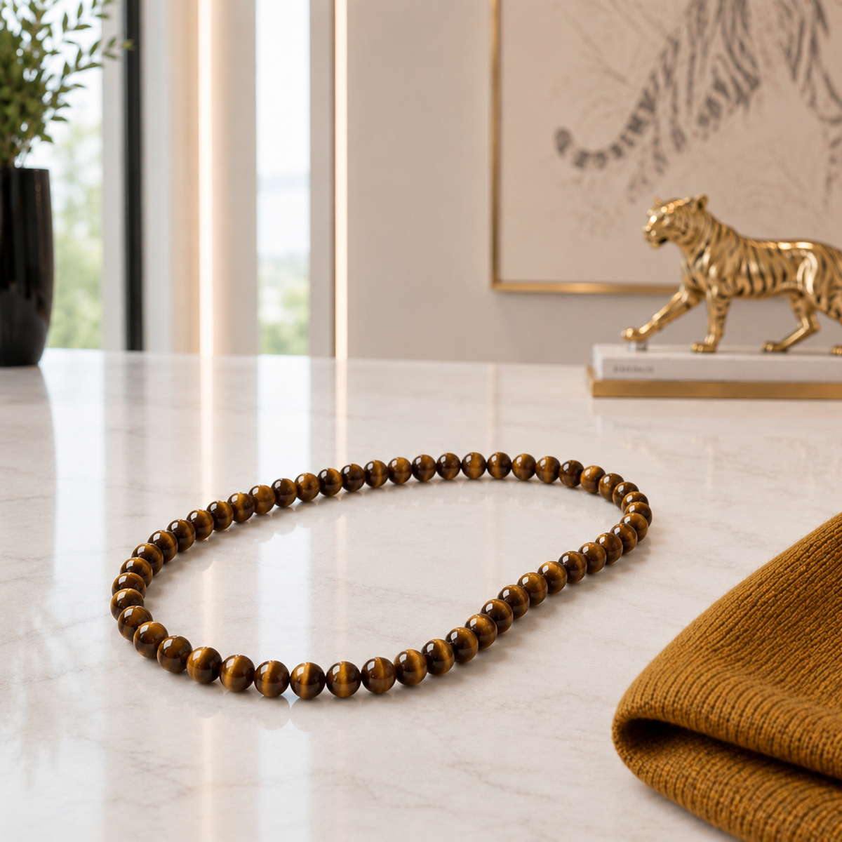 Damen Kette Collier Tigerauge liegend by DAVUTA