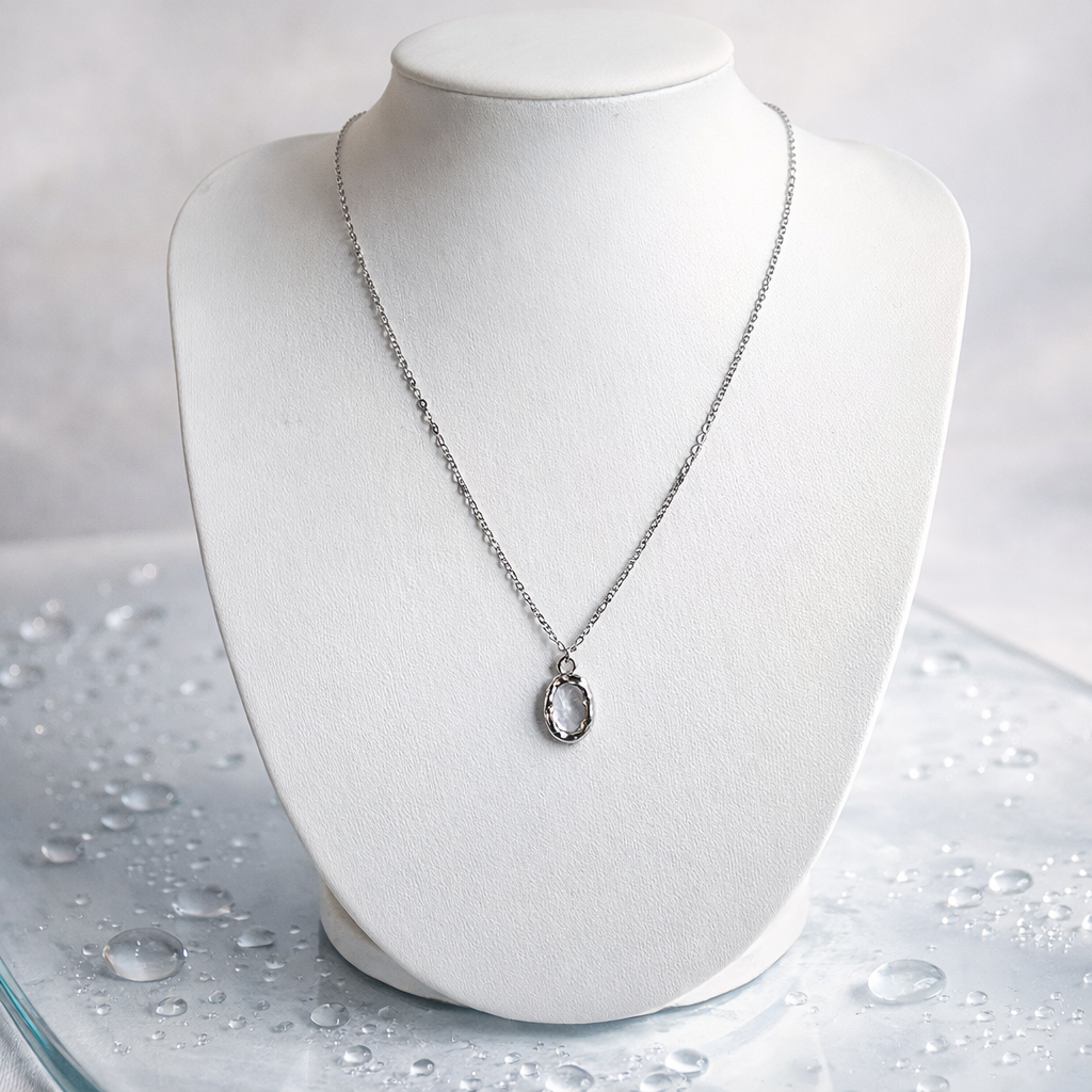 Damen Kette Edelstahl silbern mit Anhänger Perlmutt by DAVUTA