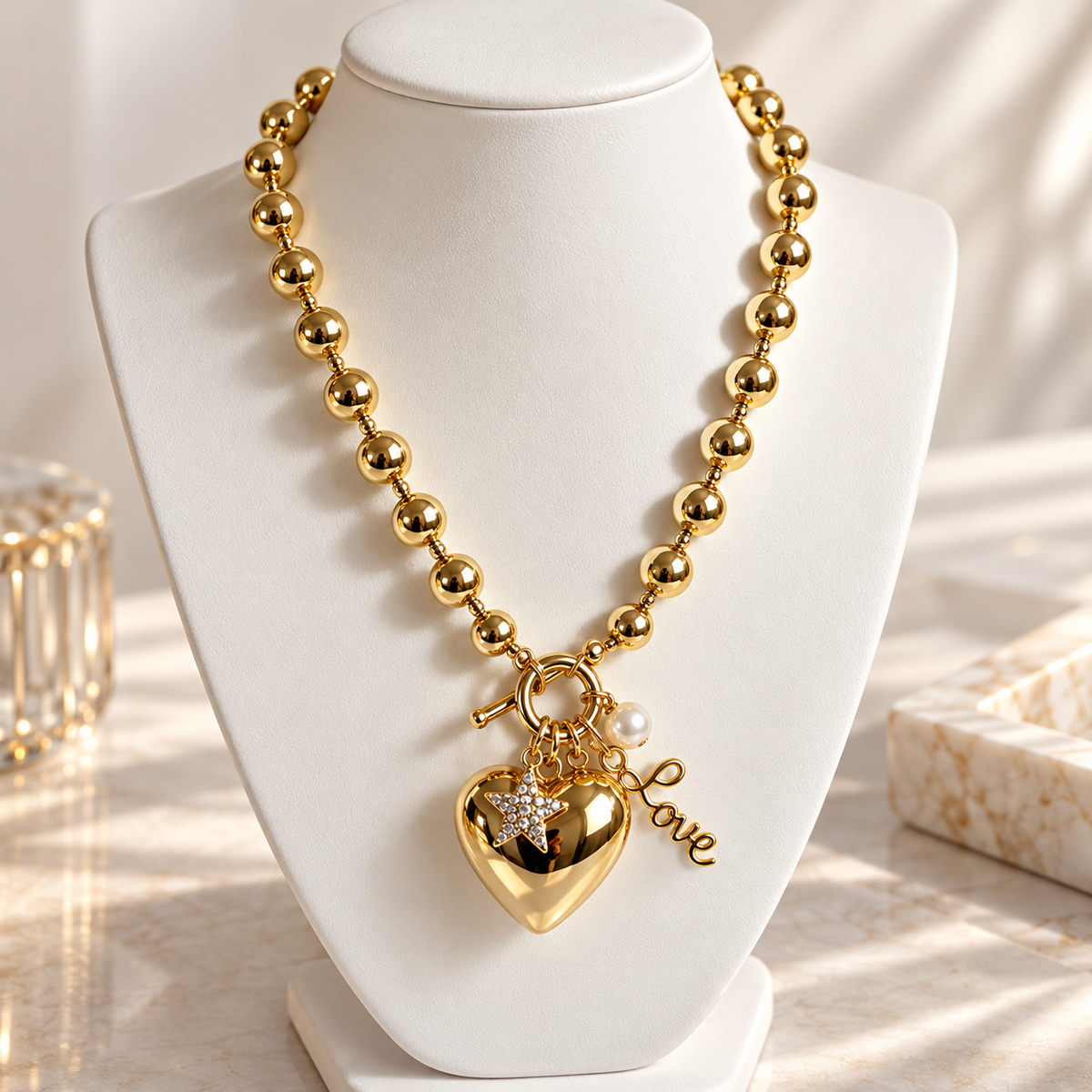 Damen Kette Herz Kugelkette Modeschmuck DAVUTA
