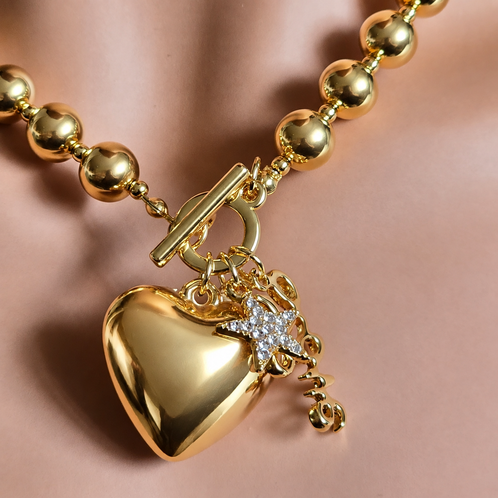 Damen Kette Herz Kugelkette Modeschmuck DAVUTA Detail 2