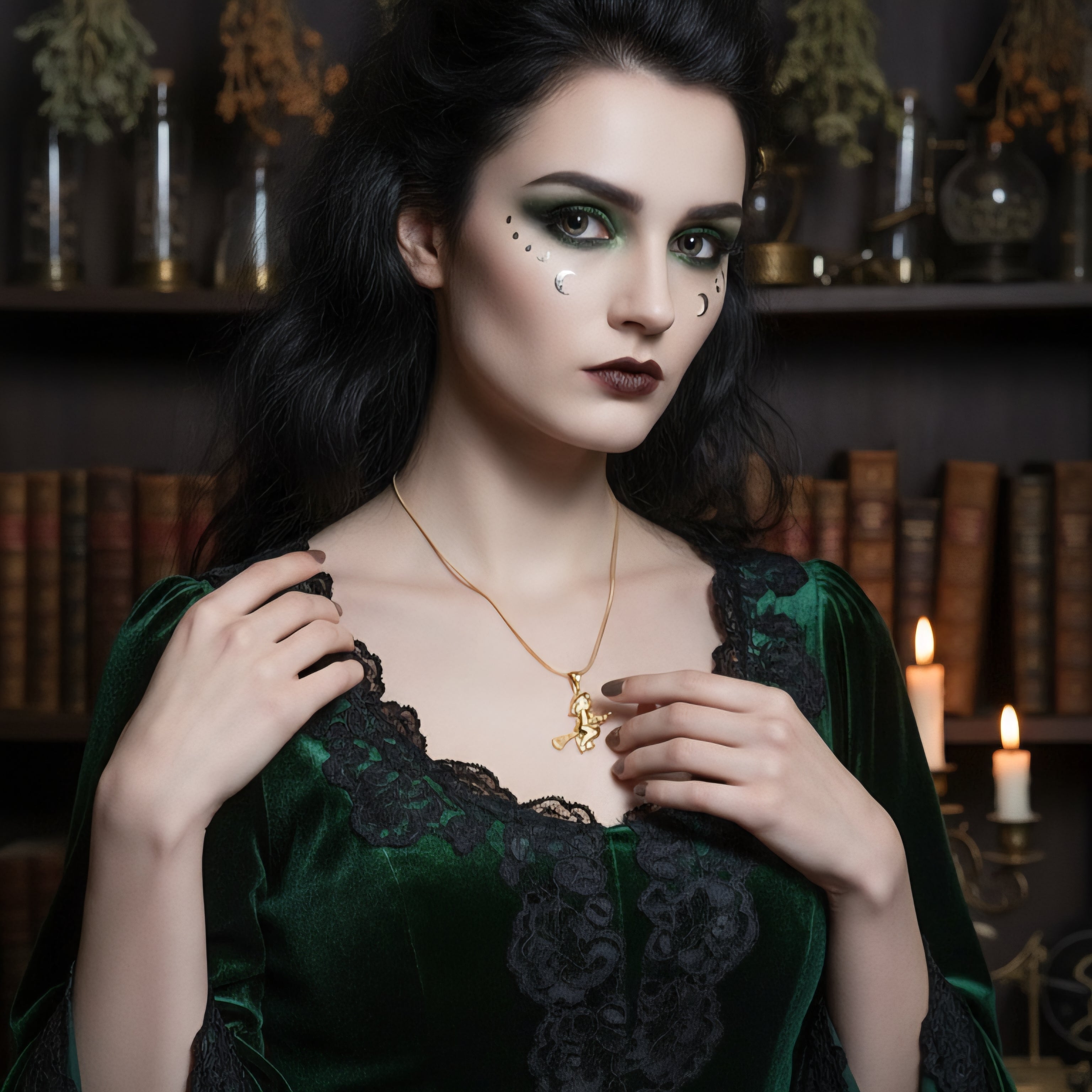 Damen Anhänger Hexe in Gold am Modell