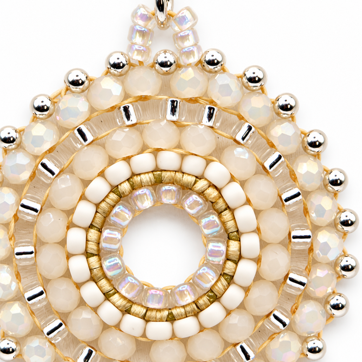 Damen Kette Mandala Silber Weiß nah
