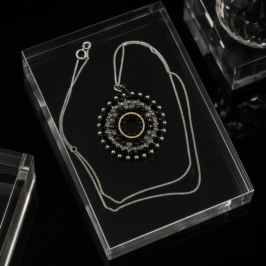 Damen Kette Mandala Silber schwarz by DAVUTA