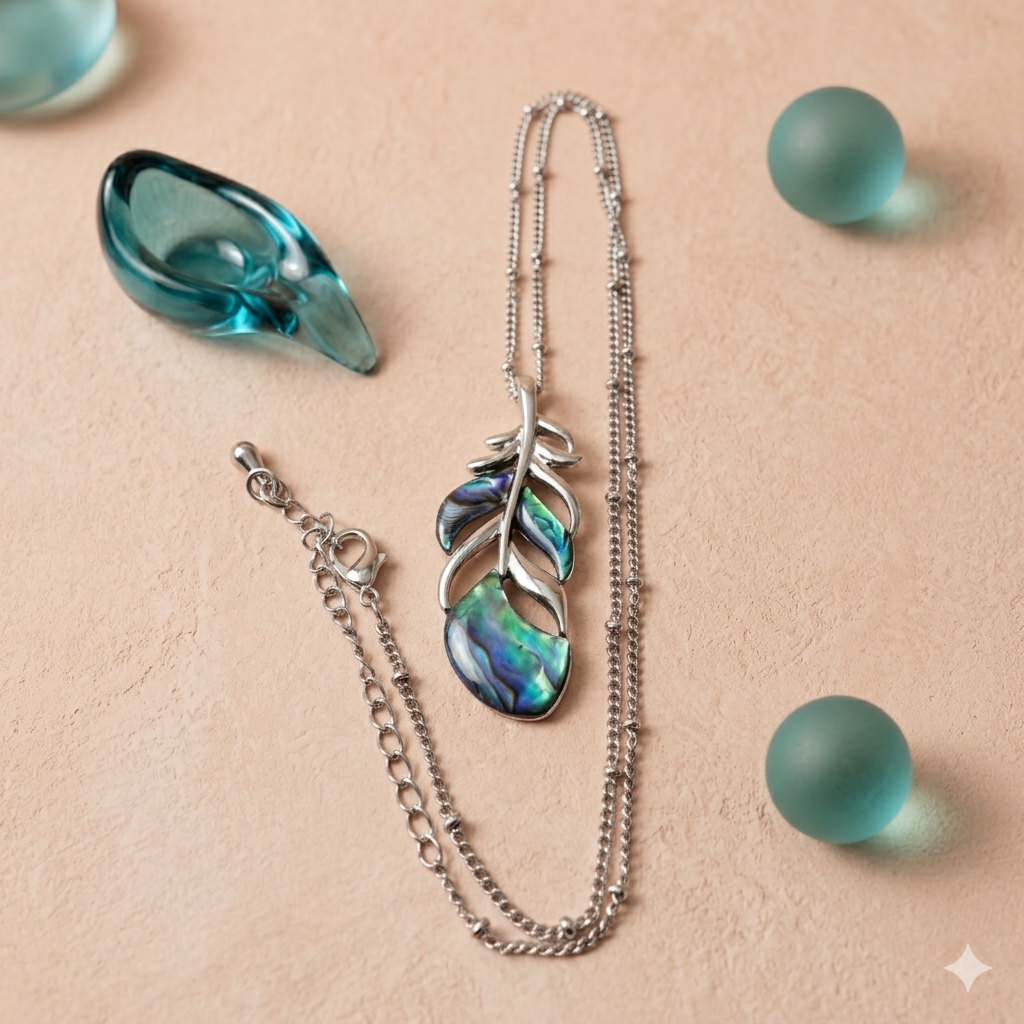 Damen Kette Messing silberfarben Abalone liegend by DAVUTA