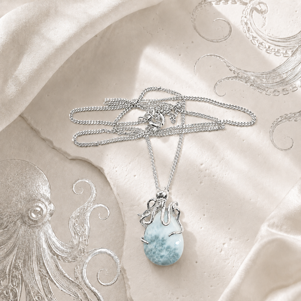 Damen Kette Oktopus mit Larimar Silber by DAVUTA