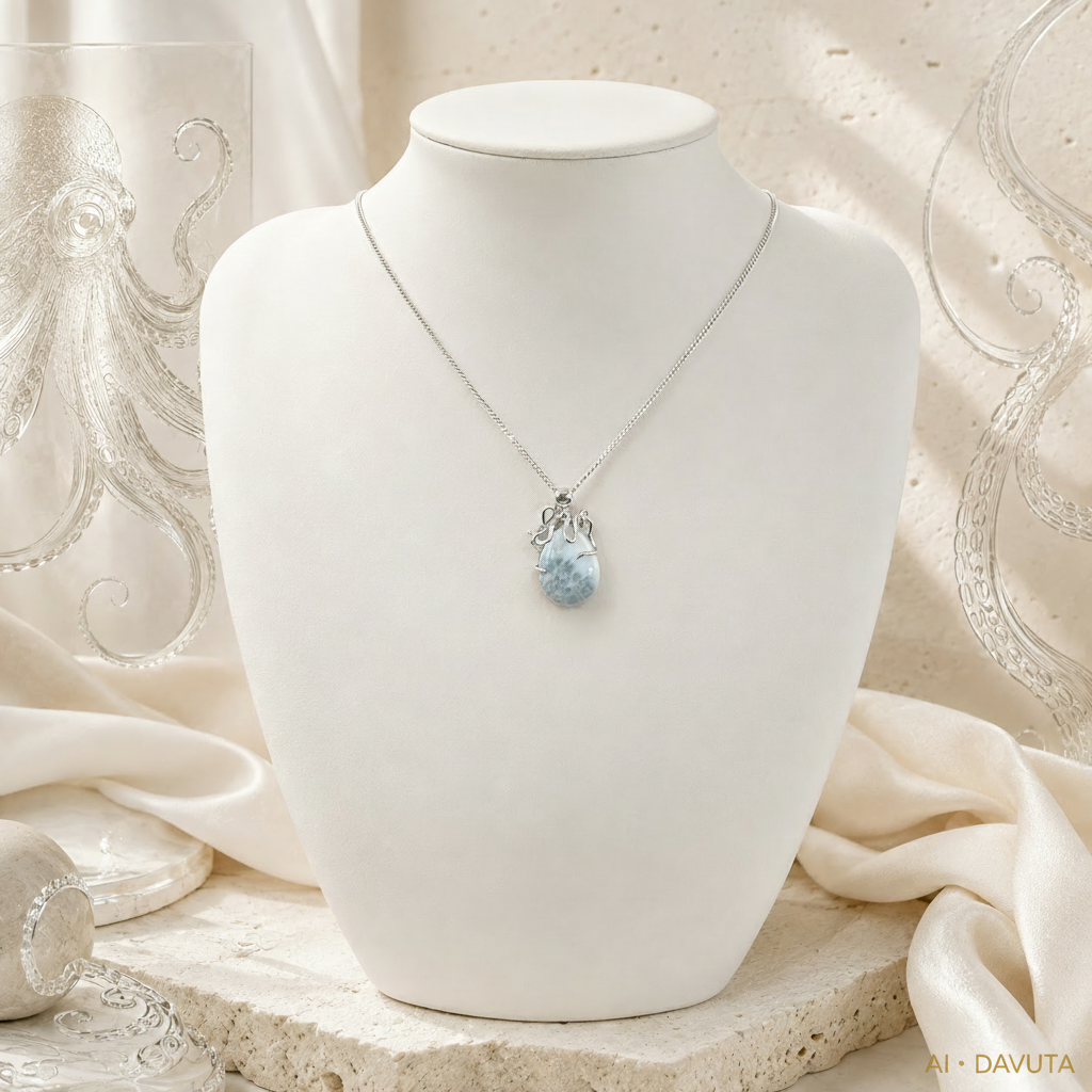 Damen Kette Oktopus mit Larimar Silber an Büste by DAVUTA