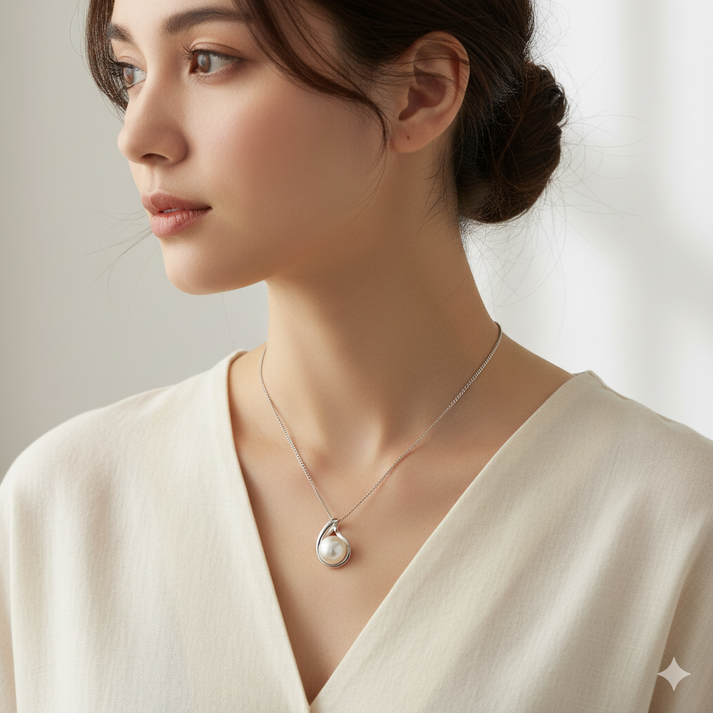 Modellbild mit Kette Süßwasserperle in Silber DAVUTA Spirit Jewellery