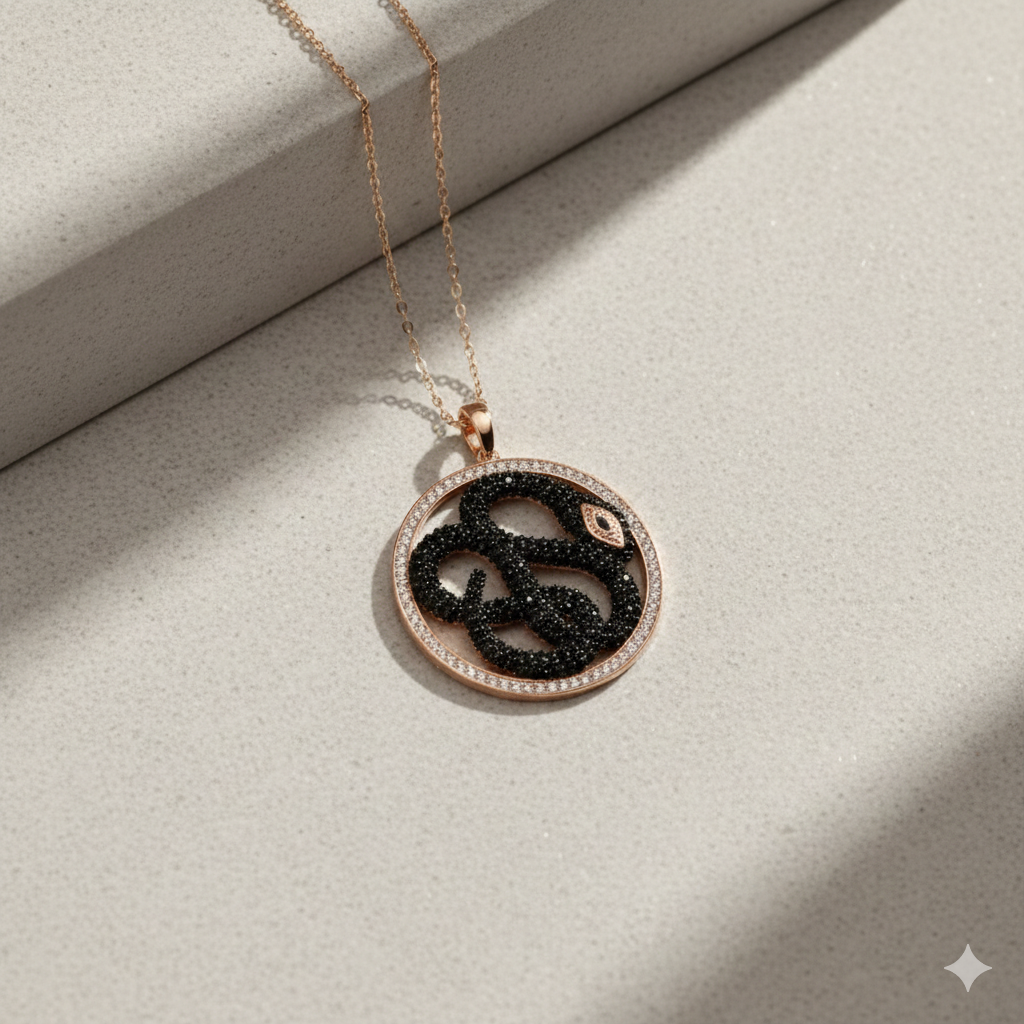 Damen Kette Schlange schwarzer Zirkonia Rosegold Vinczena by DAVUTA