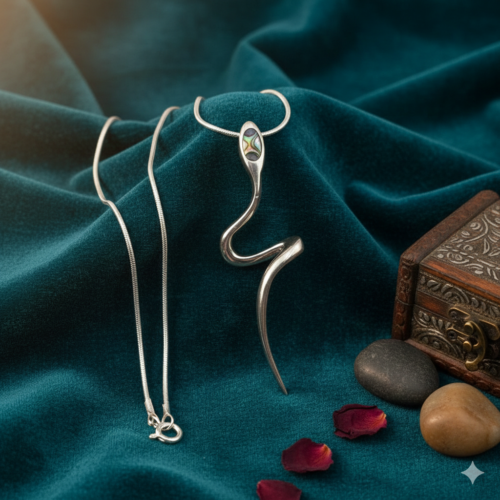 Damen Schlangenkette mit Anhänger Schlange und Abalone Silber DAVUTA Spirit Jewellery